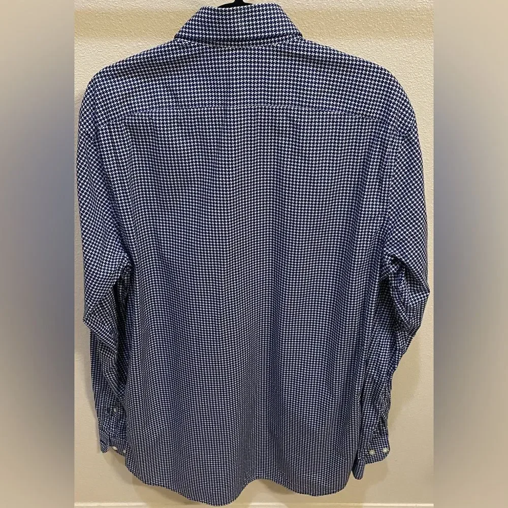 Banana Republic Navy Checkered Gingham Button Down Dress Shirt Men's Sz LT